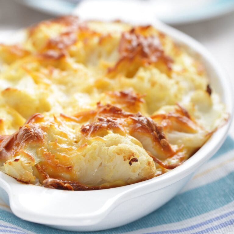 Gratin de chou-fleur, pommes de terre et lardons