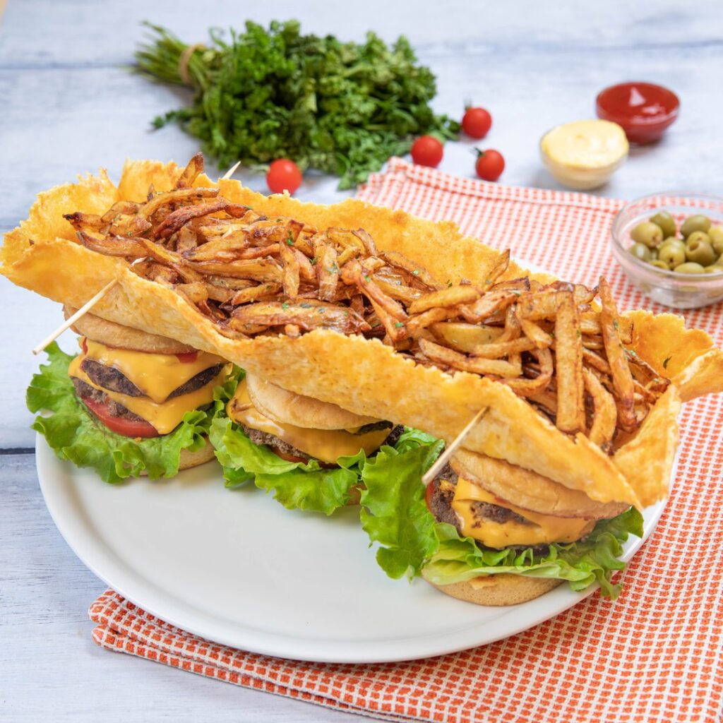 Bandeja de hamburguesas con queso!