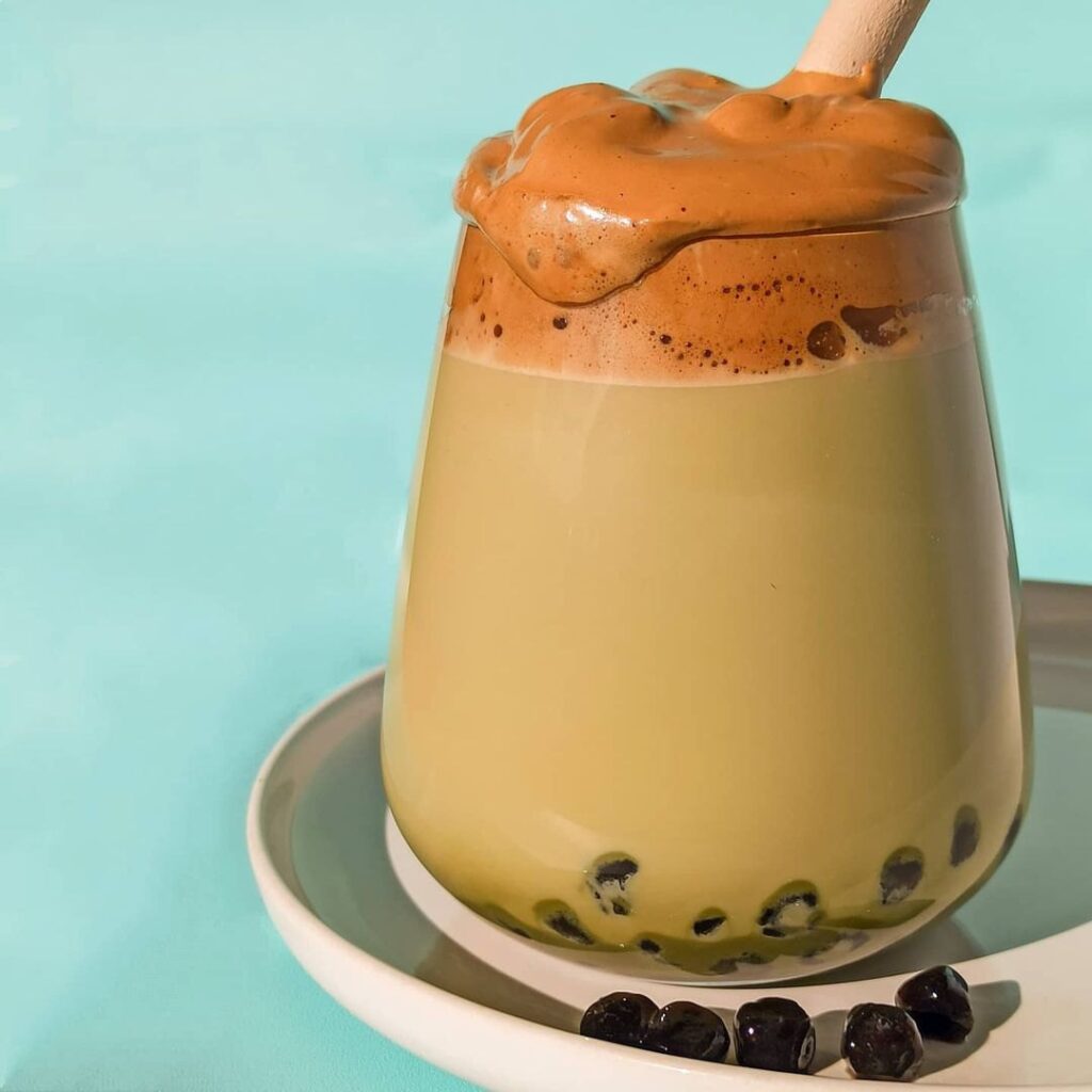 Dalgona matcha bubble tea