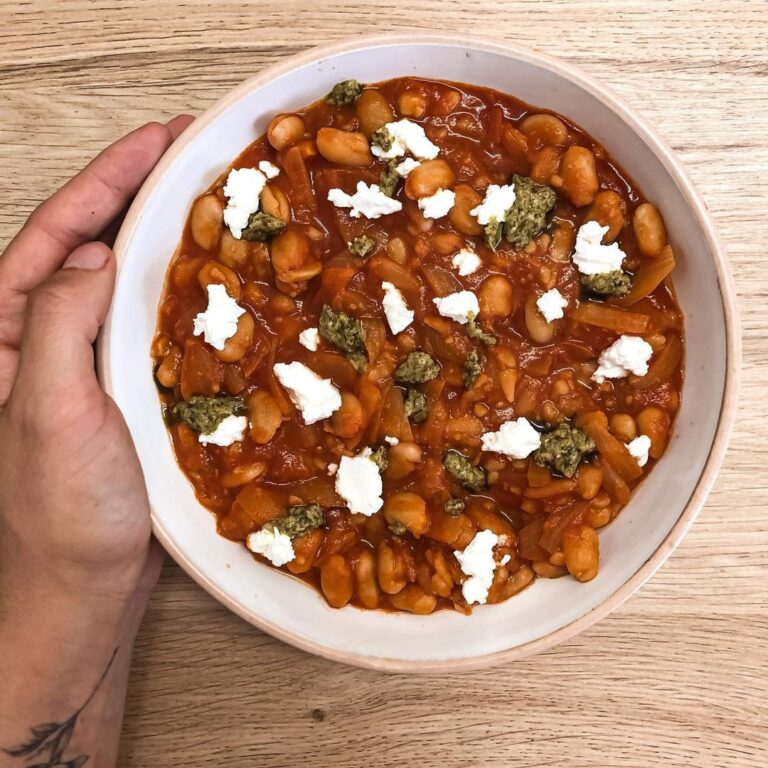 Haricots blancs, pesto & chèvre frais