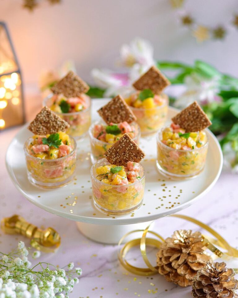 Verrines mangue saumon et crabe