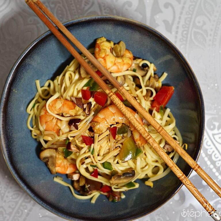 Nouilles chinoises crevettes et lait de coco