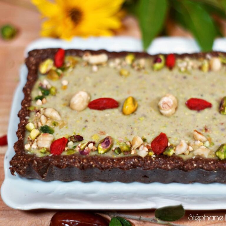 Tarte cacao pistache noisettes