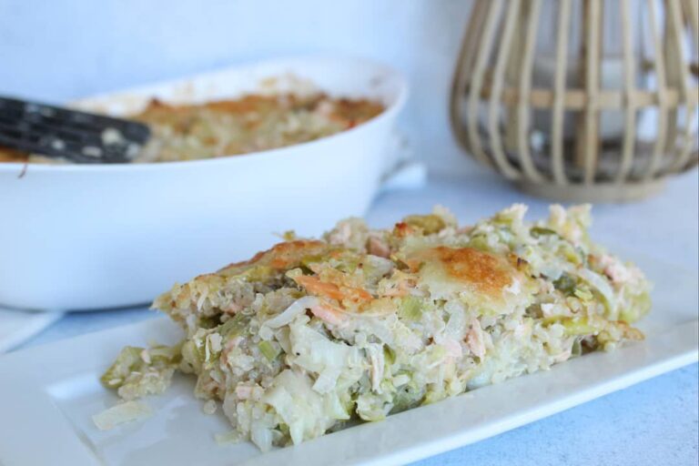 Gratin de quinoa au poireaux et saumon