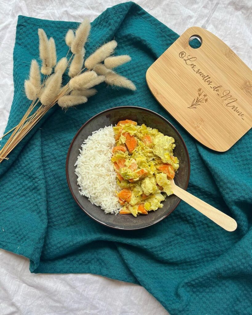 Curry de légumes carotte, poireaux, chou blanc