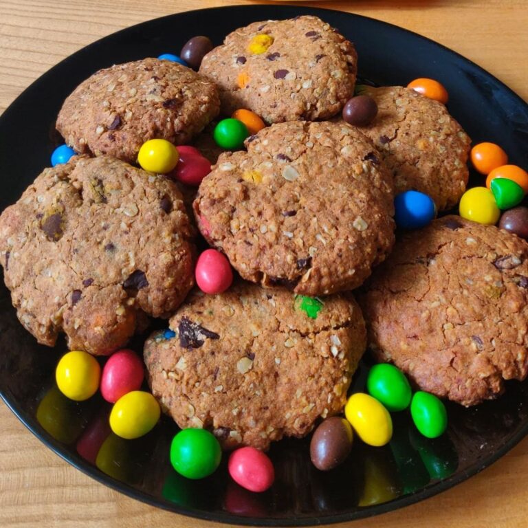 Cookies flocons d&rsquo;avoine, dragées chocolat