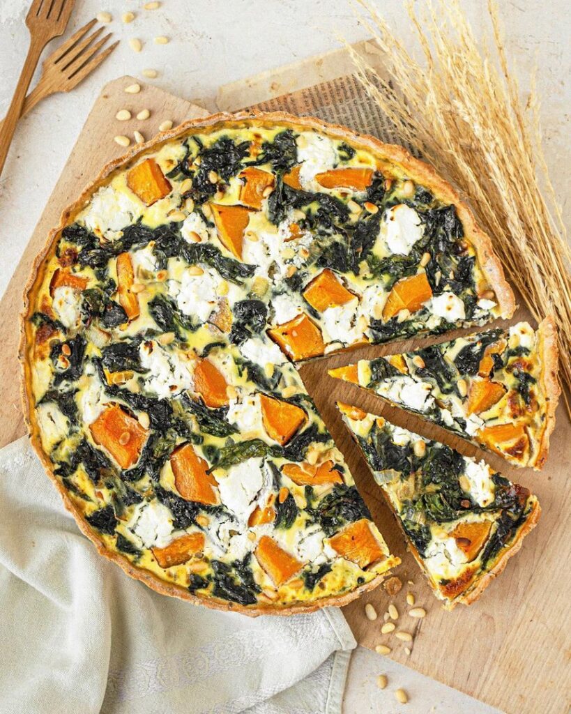 Quiche au chèvre épinards butternut et pâte maison