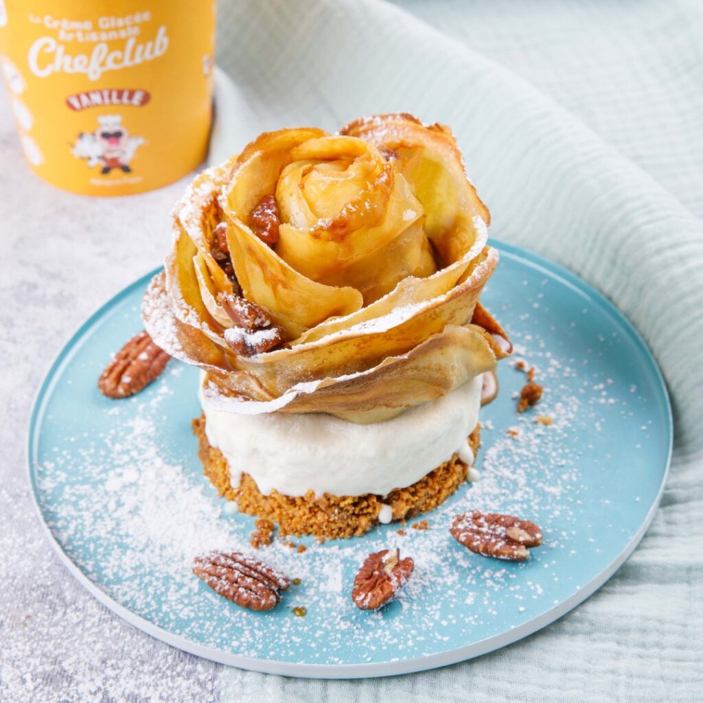 Rose aus Apfel Crêpes