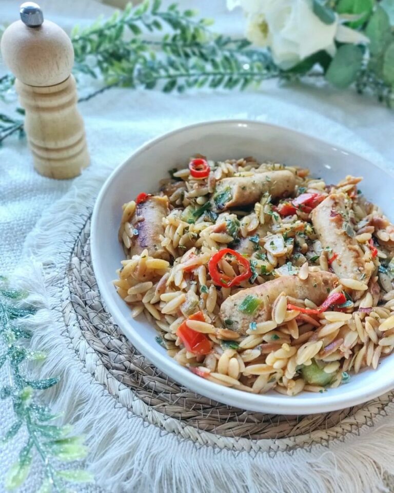 Pâtes grecques aux légumes et chipolatas