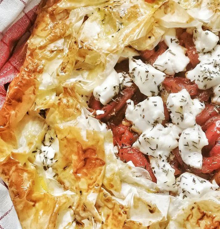 Tarte filo à la fondue de poivrons et chèvre frais