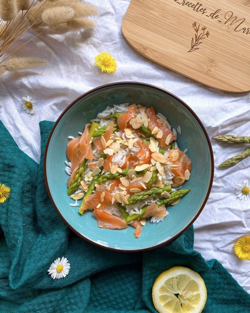 Salade d’asperges – riz – saumon et citron