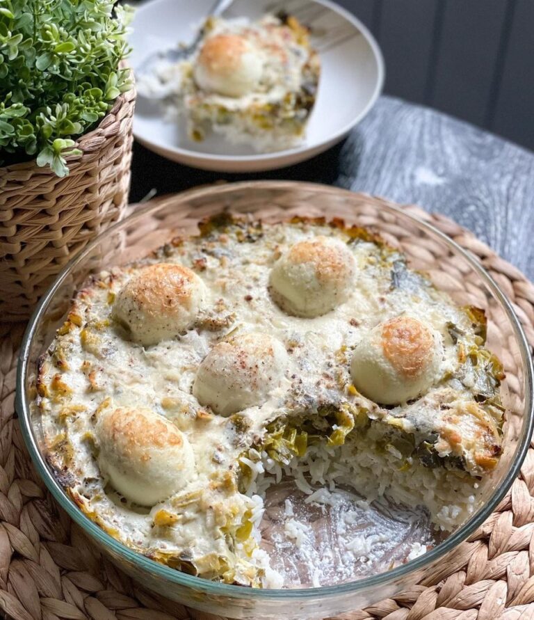 Gratin d’œufs durs aux poireaux et riz
