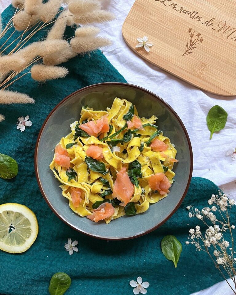 Pâtes au saumon et épinard
