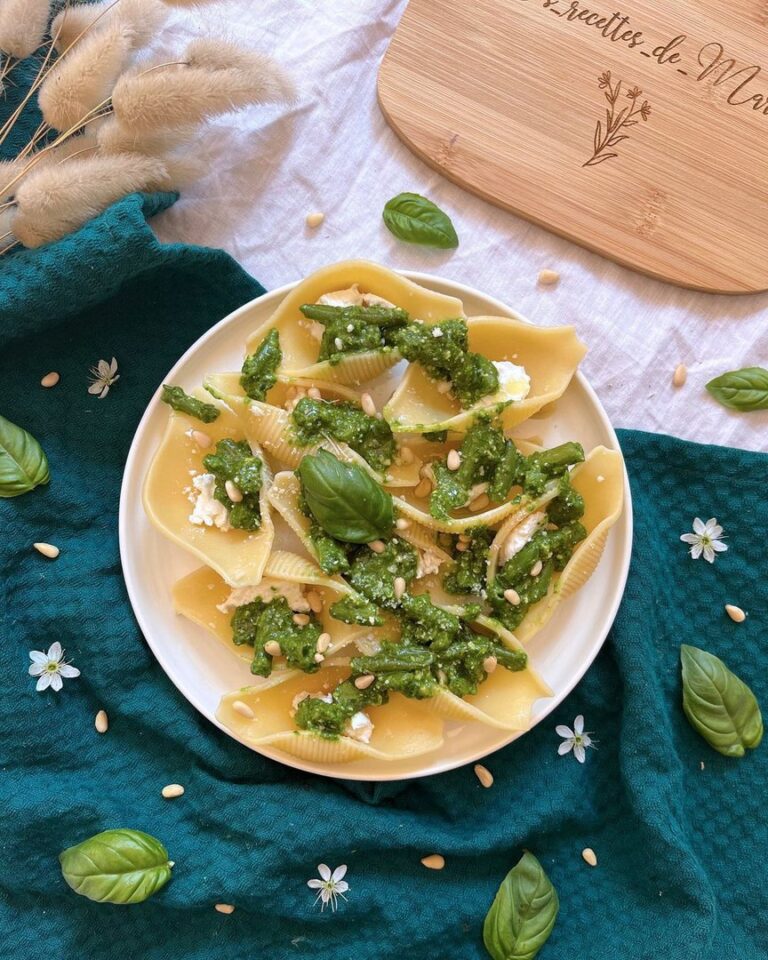 Pâtes au pesto d’épinards et haricots verts