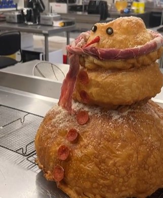 Giant Pepperoni Pizza Snowman