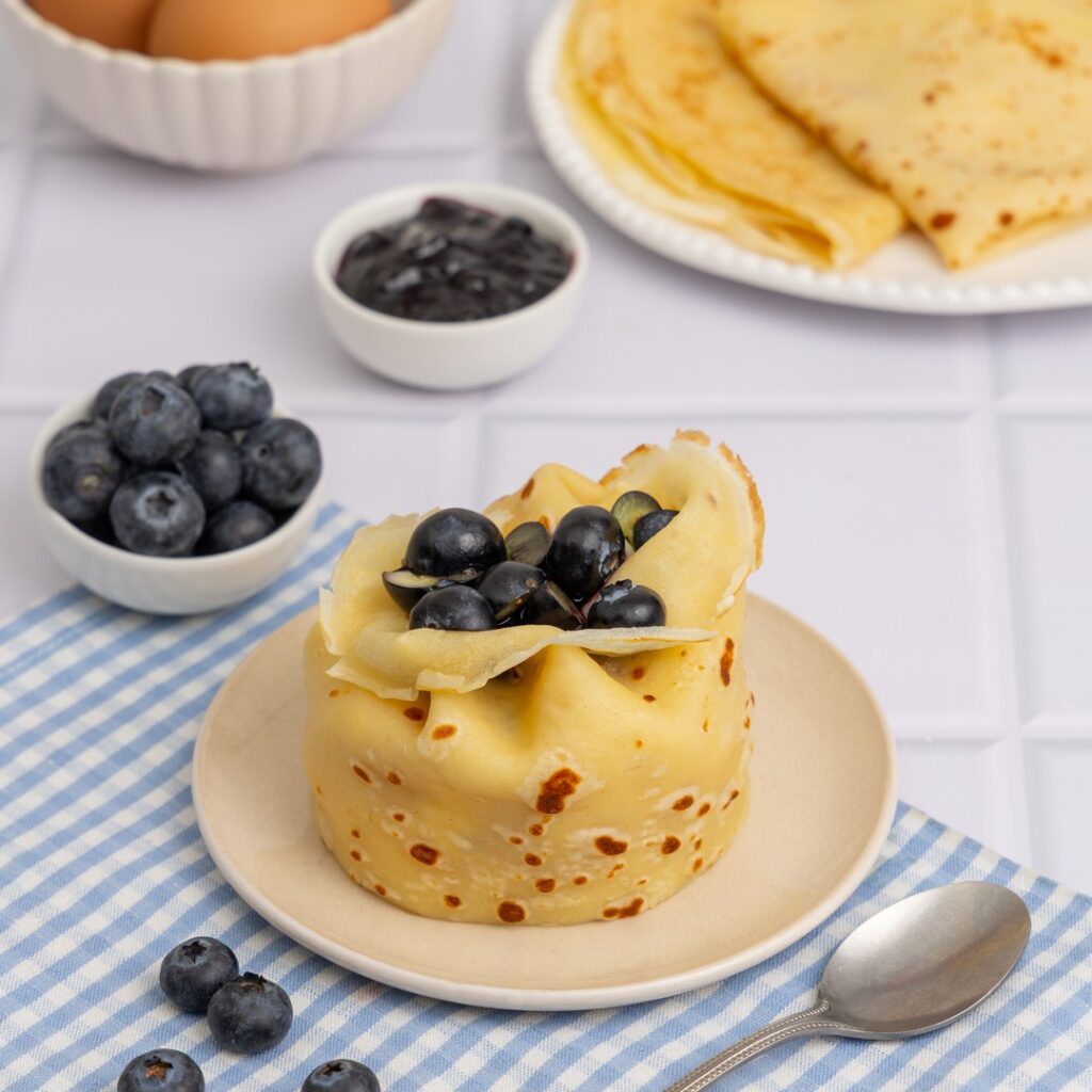 Crepe-Wrapped Blueberry Cheesecake